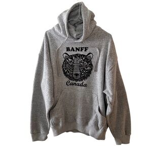 Banff Canada Bear Grey Hoodie Pullover Sweatshirt Adult Size Large Pocket